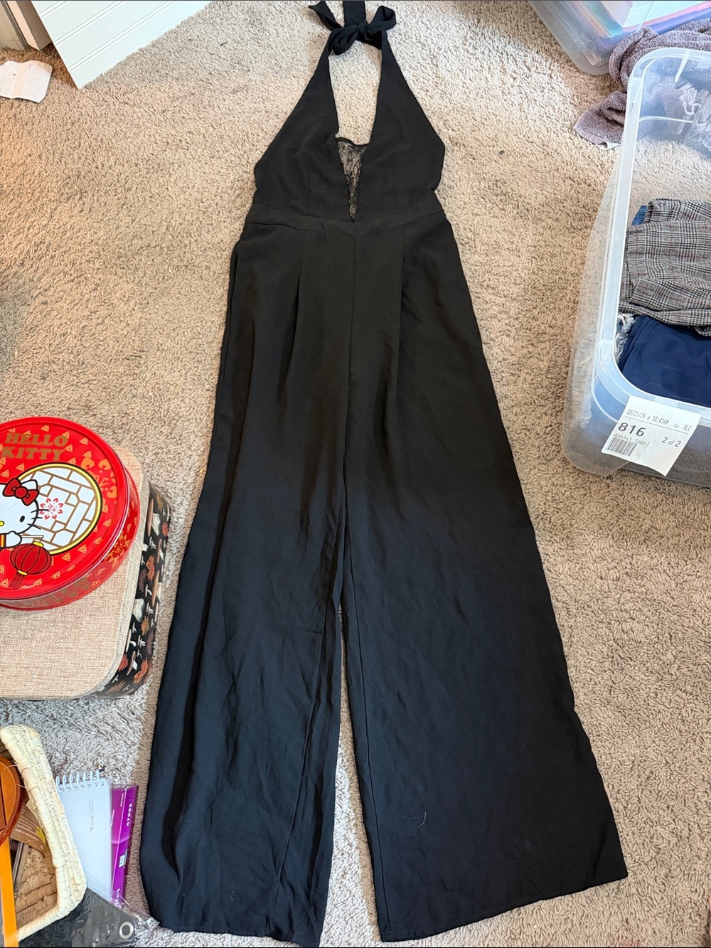 Forever 21 Black Halter Wide-Leg Jumpsuit with Deep V